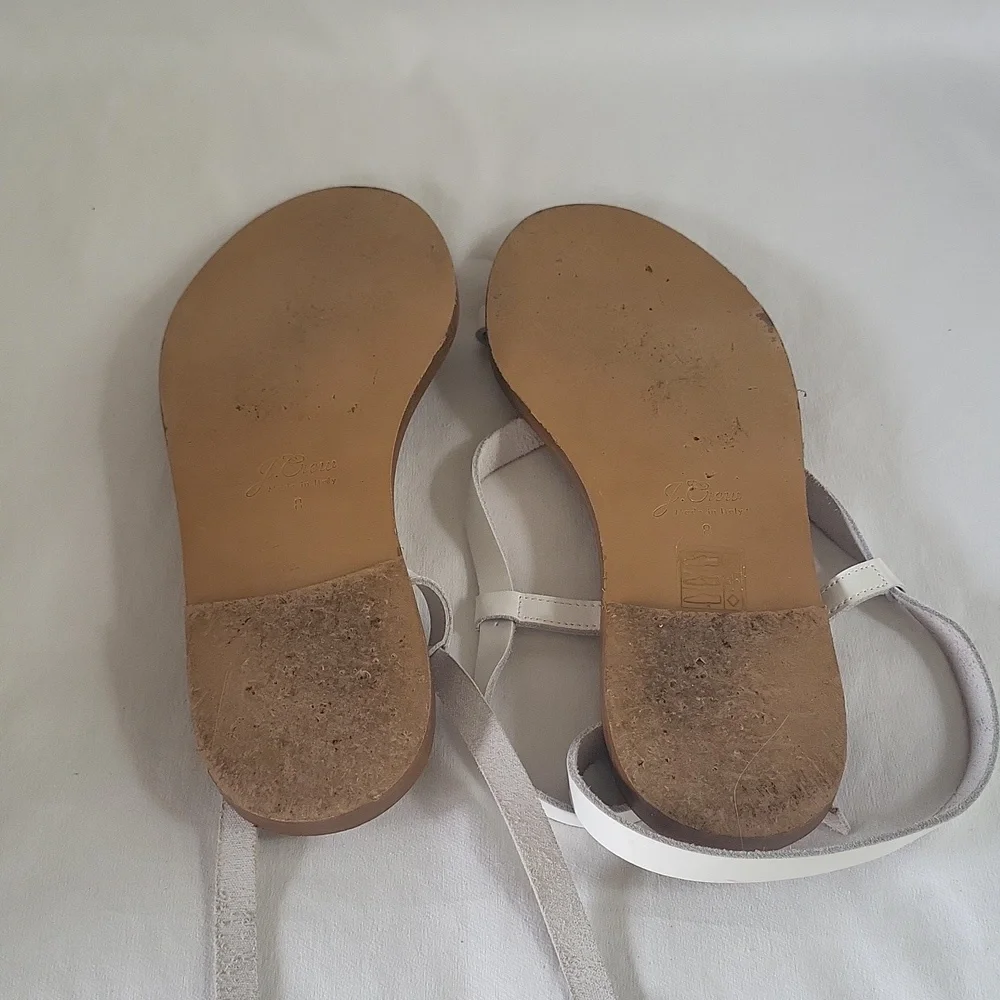 J. Crew Flat Strappy Sandals in Vachetta Leather White Size 8